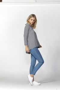 Milan 3/4 Sleeve Top - Navy Blue/White Stripe