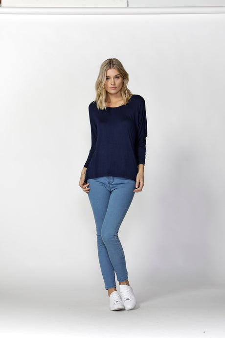 Milan 3/4 Sleeve Top - Navy