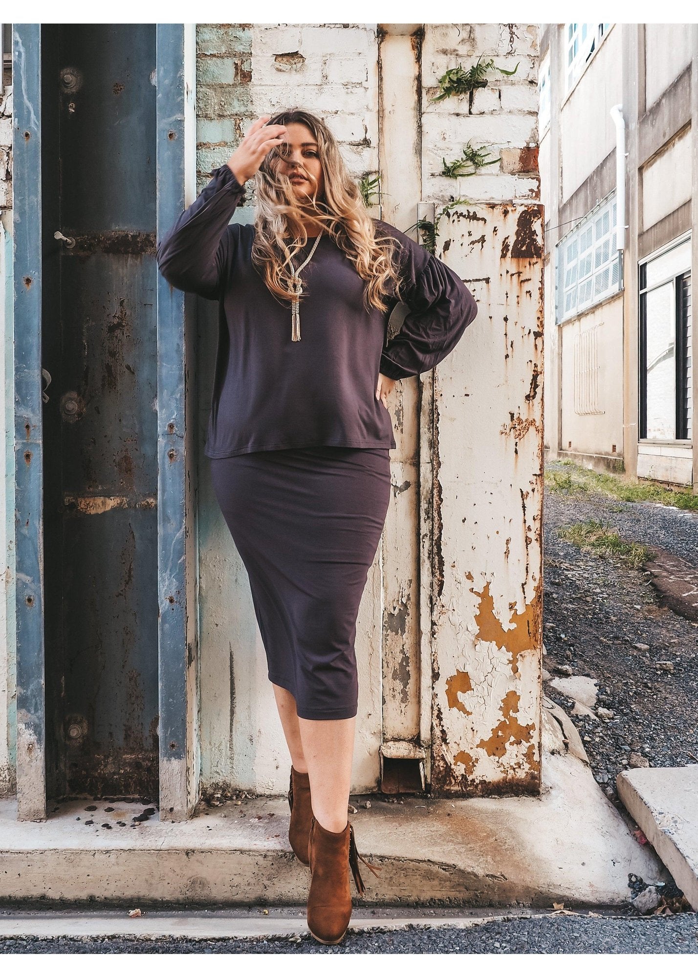Long Whitney Tube Skirt - Steel